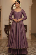 Elegant kurta palazzo set for women featuring a purple full sleeve kurti with scoop neck. This long kurta dress showcases a modern kurta dizain new and korta dijain, perfect as a stylish kurti and palazzo set or plazo set for women.