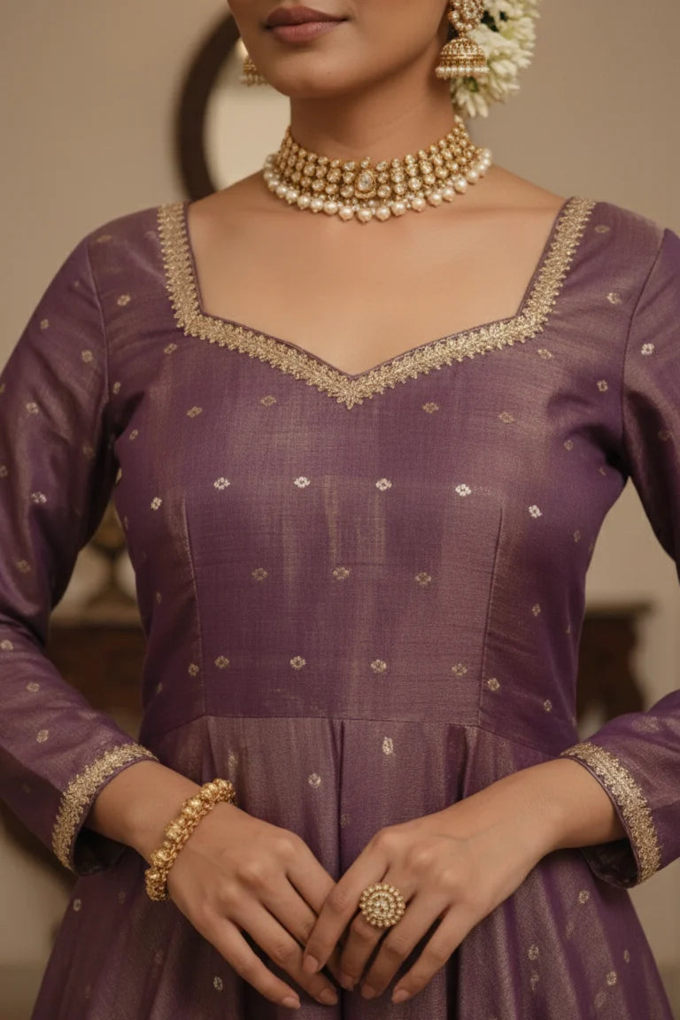 Elegant kurta palazzo set for women featuring a purple full sleeve kurti with scoop neck. This long kurta dress showcases a modern kurta dizain new and korta dijain, perfect as a stylish kurti and palazzo set or plazo set for women.