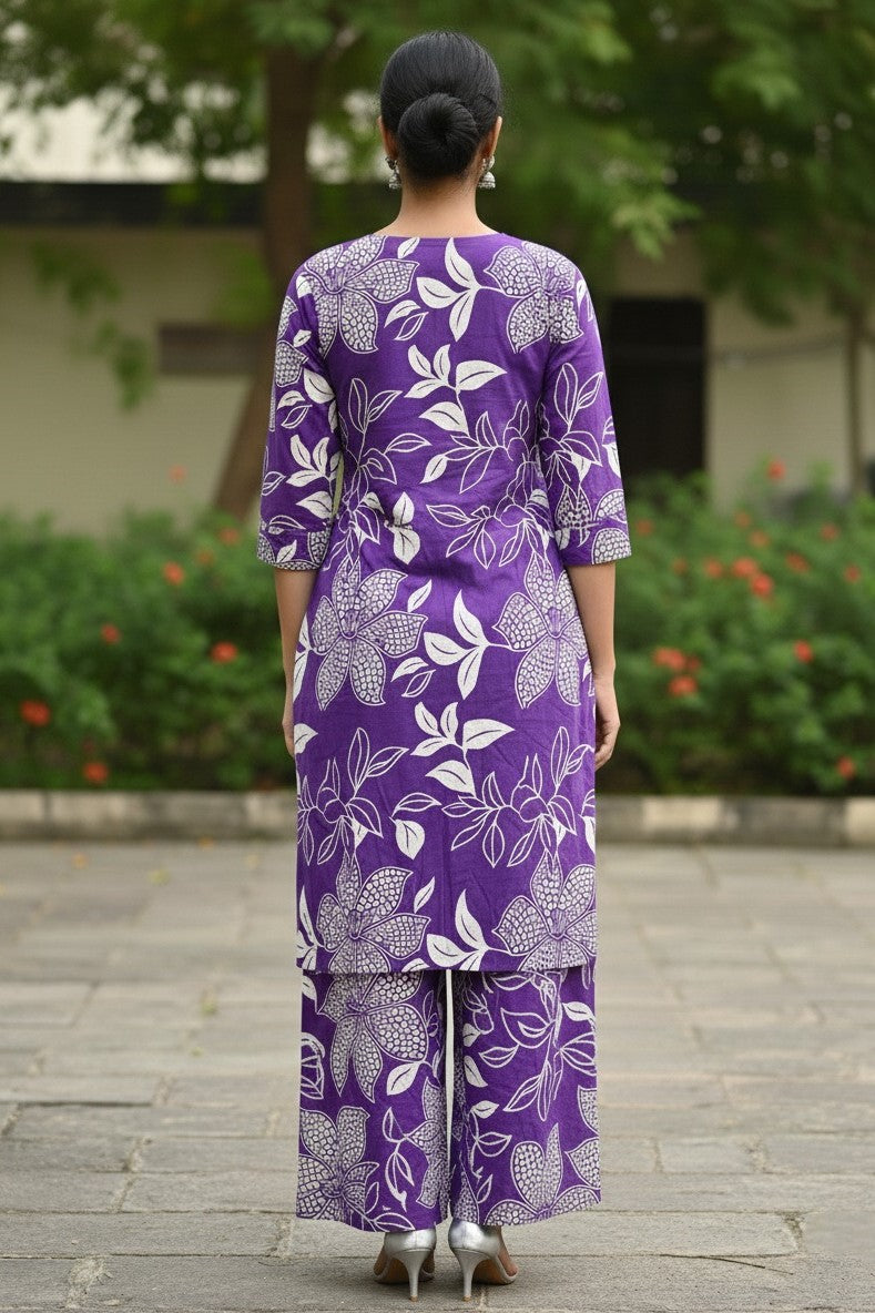 Short kurta and palazzo set for women in pure cotton fabric with printed design. Comfortable cotton kurta palazzo set, perfect for daily wear, office wear, and summer styling.