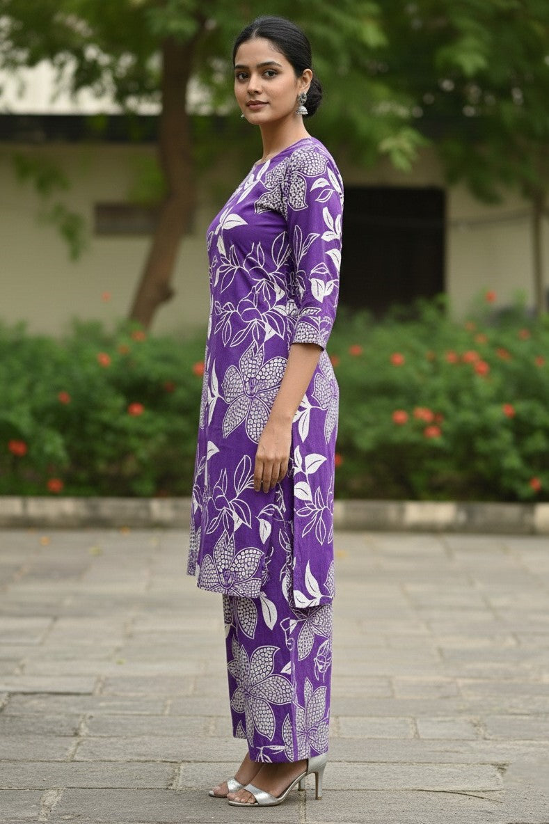 Short kurta and palazzo set for women in pure cotton fabric with printed design. Comfortable cotton kurta palazzo set, perfect for daily wear, office wear, and summer styling.