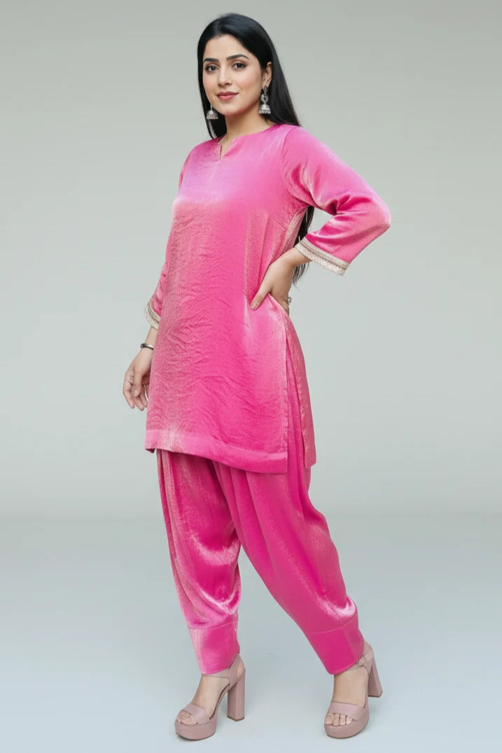Silk Kurti Pant Set with Dupatta | Sandy Silk Kurta Palazzo for Women