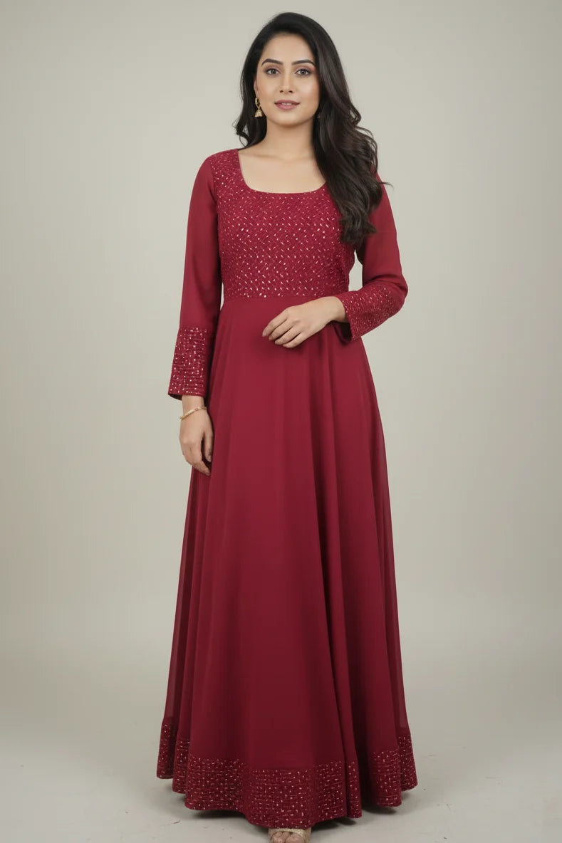 Elegant gown for women designed as a party wear dress, perfect for weddings and festive occasions. This long gown for ladies offers a stylish and fashionable party wear dressing option, ideal for female party wear and western dresses for party.