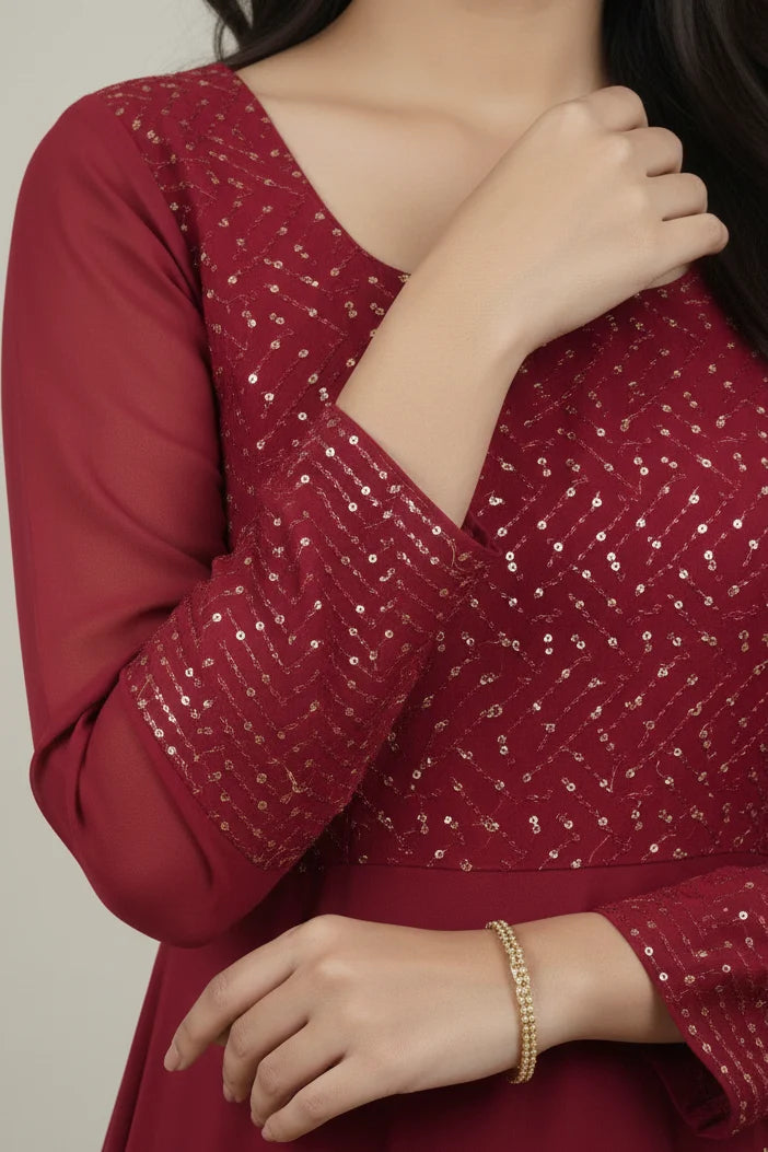Elegant gown for women designed as a party wear dress, perfect for weddings and festive occasions. This long gown for ladies offers a stylish and fashionable party wear dressing option, ideal for female party wear and western dresses for party.