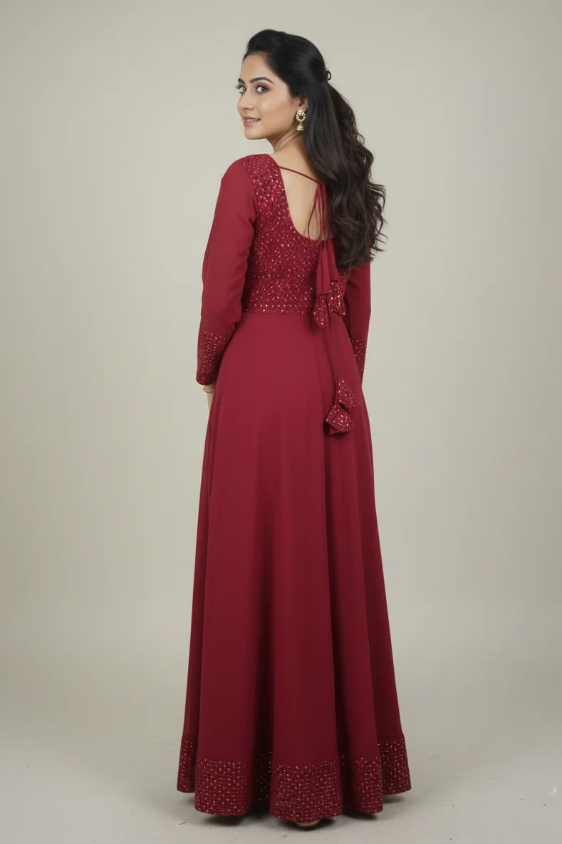 Elegant gown for women designed as a party wear dress, perfect for weddings and festive occasions. This long gown for ladies offers a stylish and fashionable party wear dressing option, ideal for female party wear and western dresses for party.
