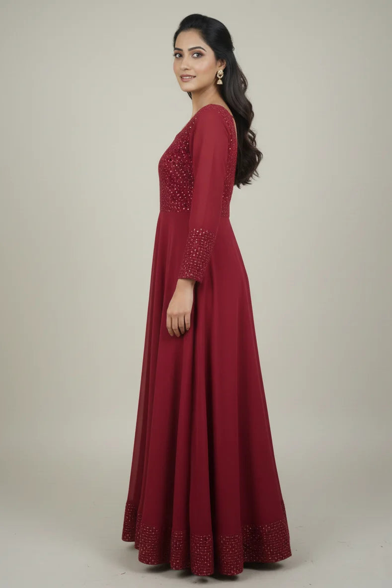 Elegant gown for women designed as a party wear dress, perfect for weddings and festive occasions. This long gown for ladies offers a stylish and fashionable party wear dressing option, ideal for female party wear and western dresses for party.
