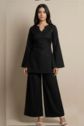 Black Cotton Kurti Palazzo Set for Women | Short Kurti with Wide Leg Pants