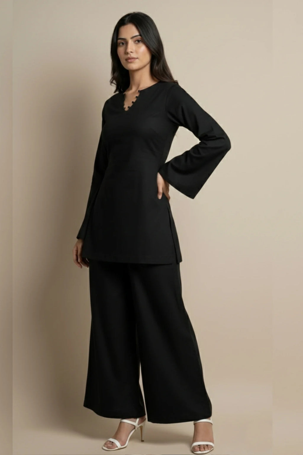 Black Cotton Kurti for Women | Stylish Ladies Kurti Top with Palazzo Pants