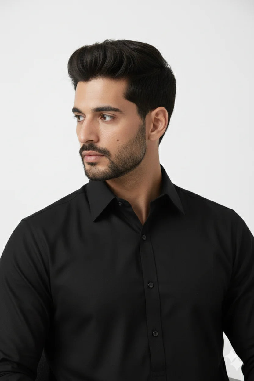 Spread Collar Black Long Kurta for Men | Plain Cotton Pathani Kurta Pejama