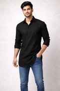 Plain Black Kurta for Men | Spread Collar Cotton Kurta Casual Ethnic Wear