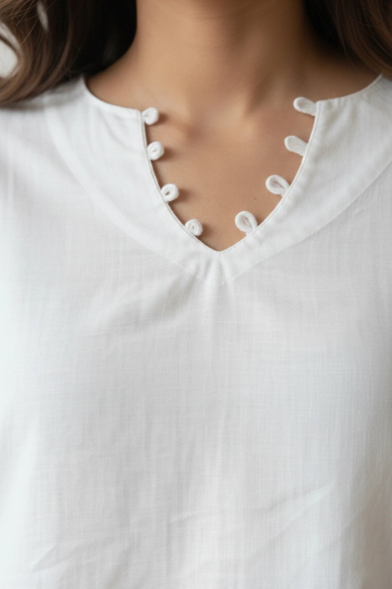 White Short Kurti for Women | Cotton Kurta Bell Sleeve Scallop Neck Ladies