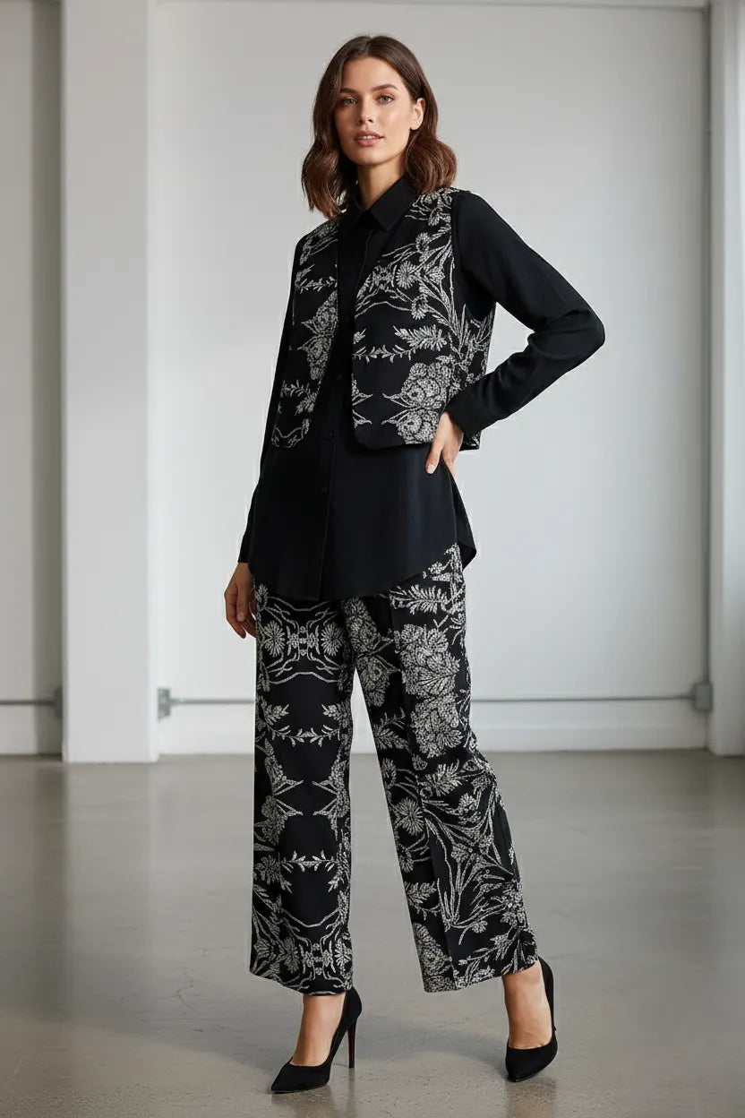 Office Wear Cotton Three Piece Set | Palazzo Pants Floral Women's Clothing