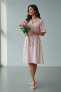 Women's Pink Shirt Dress | Collared A-Line Midi Dress Casual Formal Wear