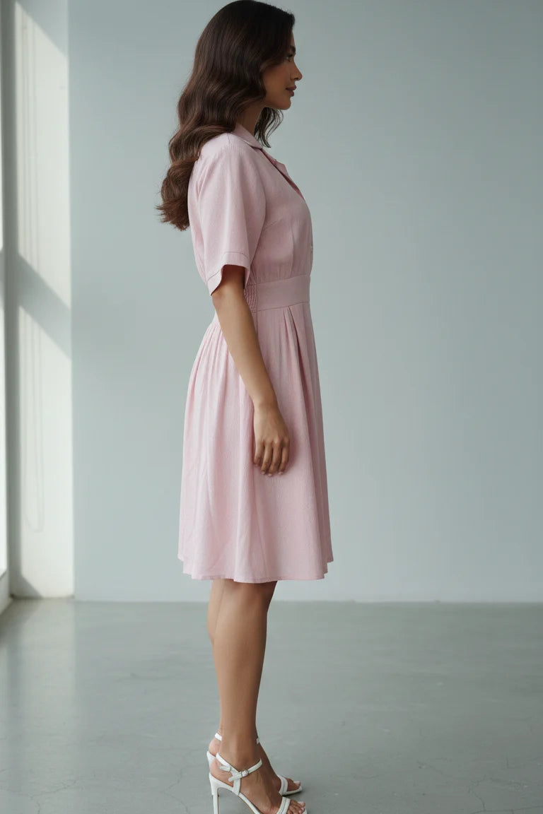 Birthday Dress for Women Pink | Collared A-Line Midi Shirt Dress Party Wear