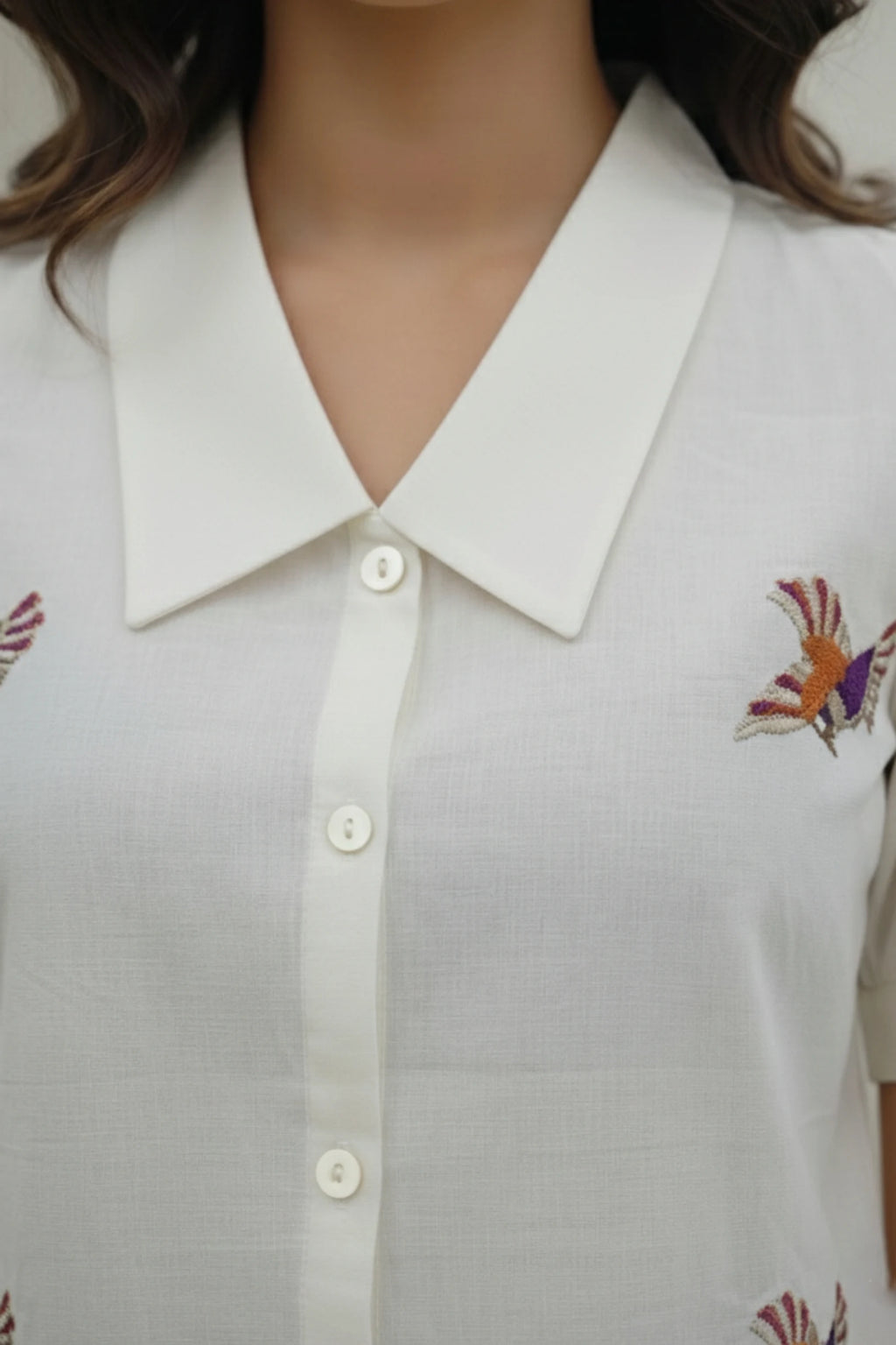 White Collared Shirt Women | Puff Sleeve Embroidered Button Down Top