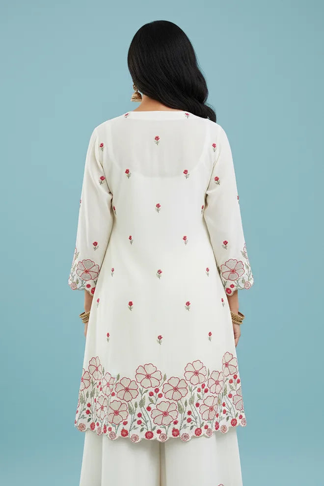 White Embroidered Kurti Set Online | Cotton Kurti Pant Dupatta Set for Women
