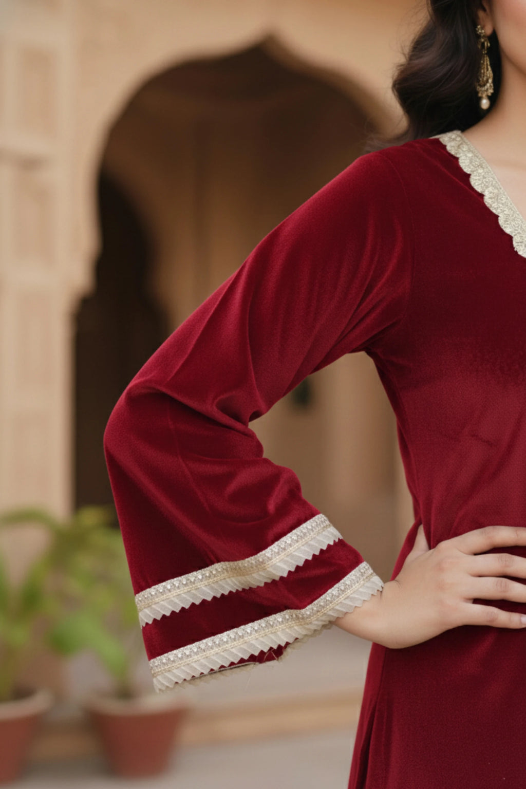 Women velvet kurta palazzo set, party wear kurta pant set for women, festive ethnic suit set