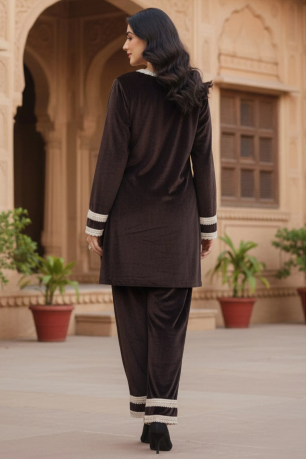 Women velvet kurta palazzo set, party wear kurta pant set for women, festive ethnic suit set