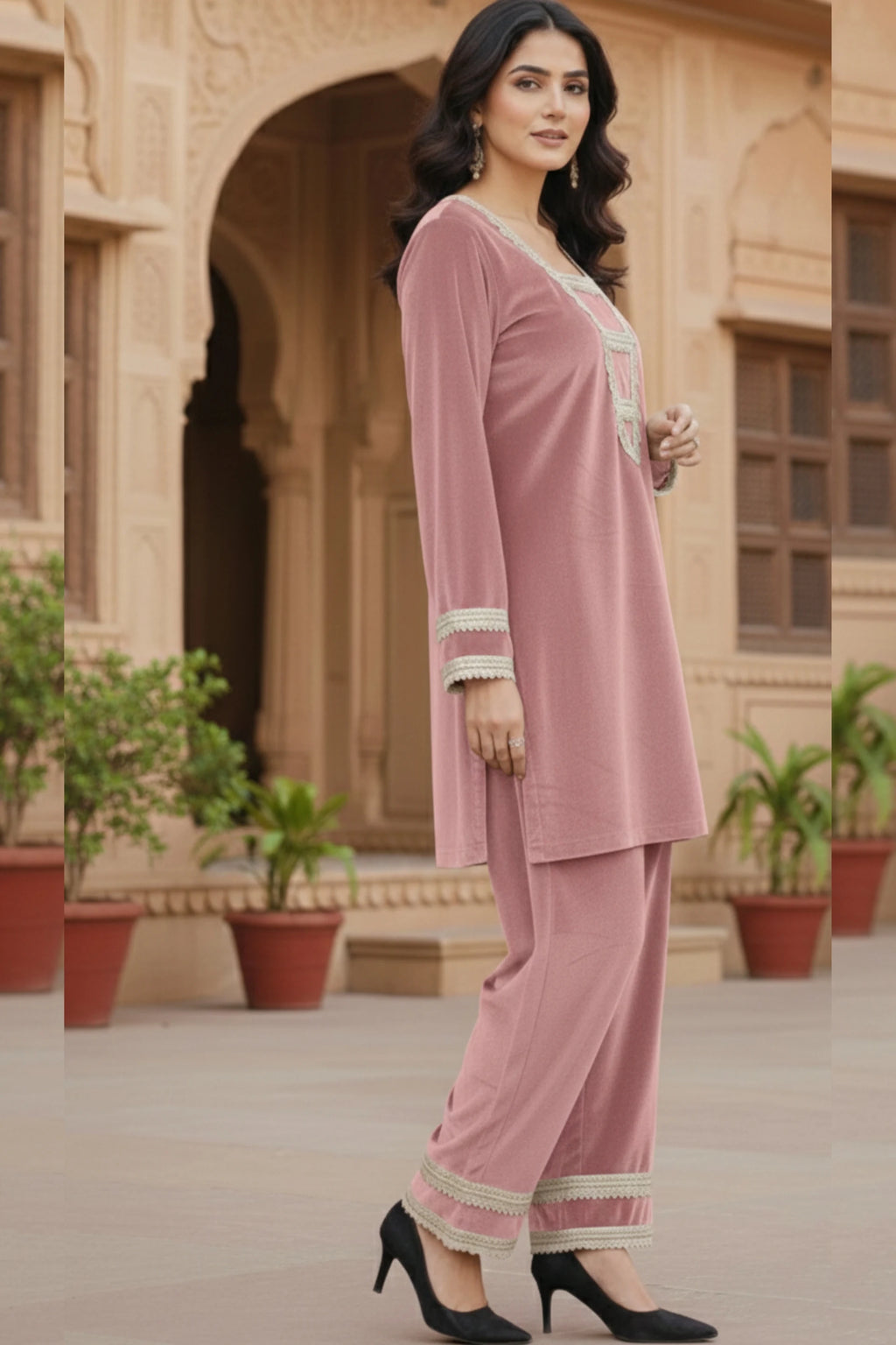 Velvet party wear kurta palazzo suit set for women, ethnic kurta pant outfit