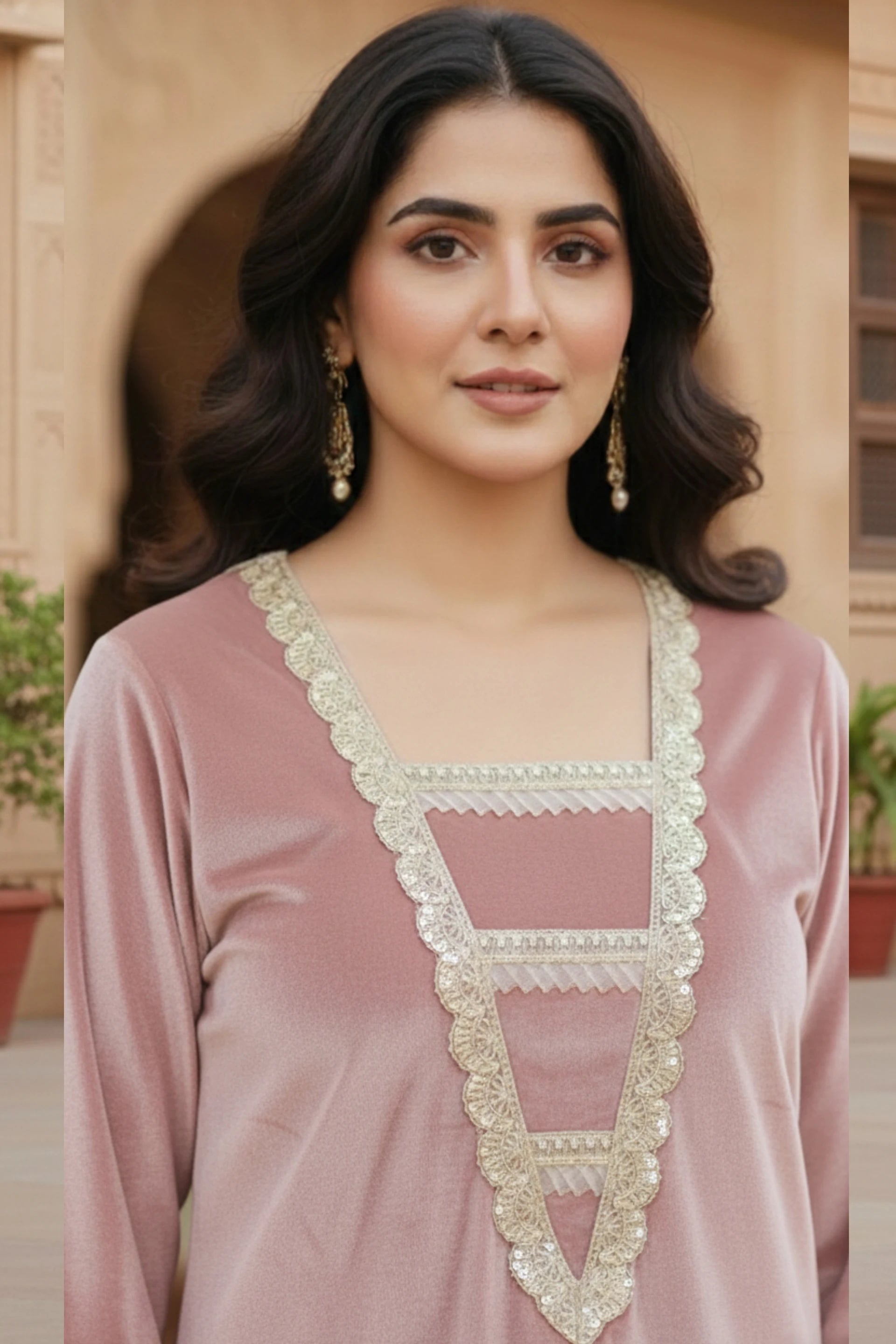 Velvet party wear kurta palazzo suit set for women, ethnic kurta pant outfit