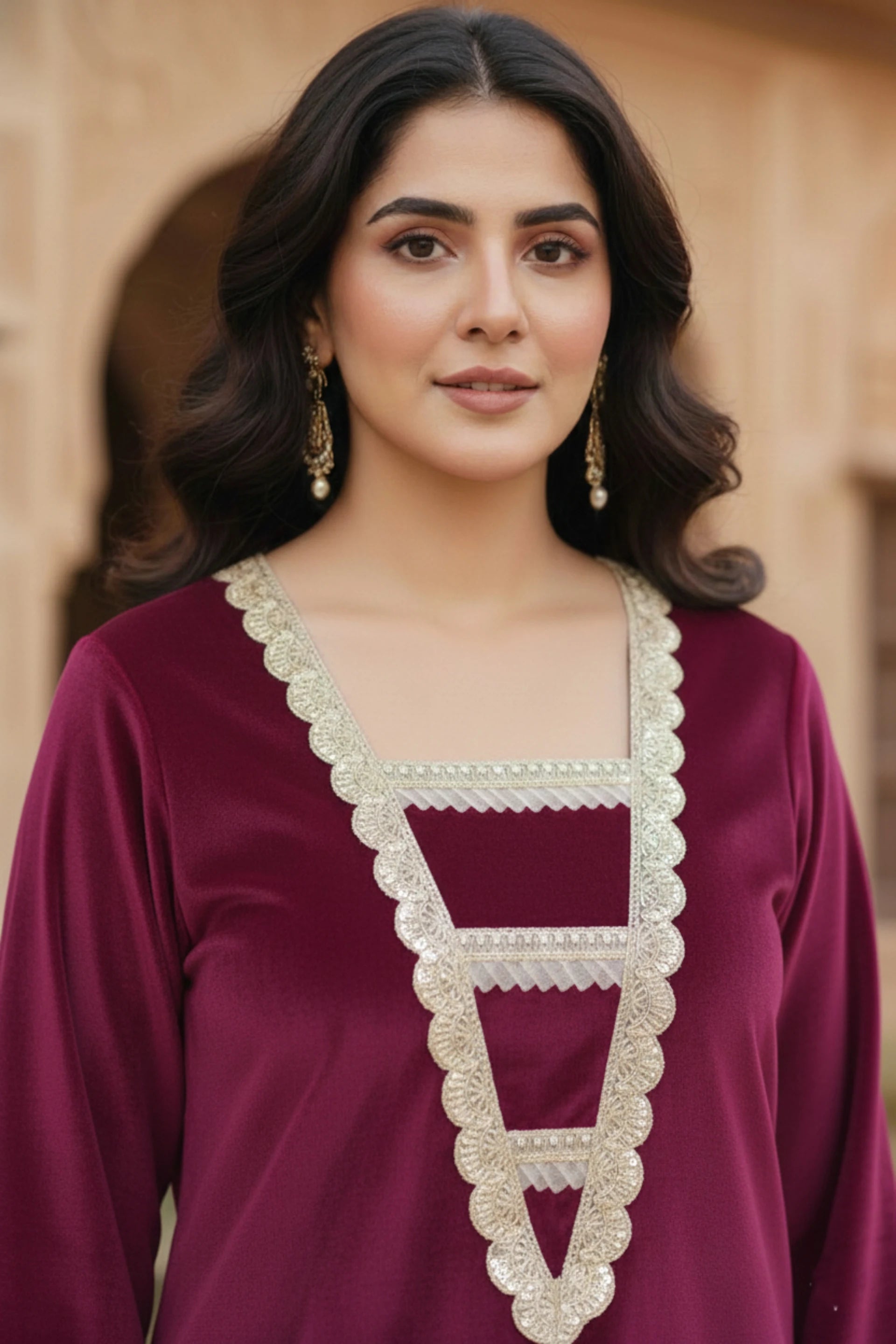 Women velvet kurta palazzo set, party wear kurta pant set for women, festive ethnic suit set