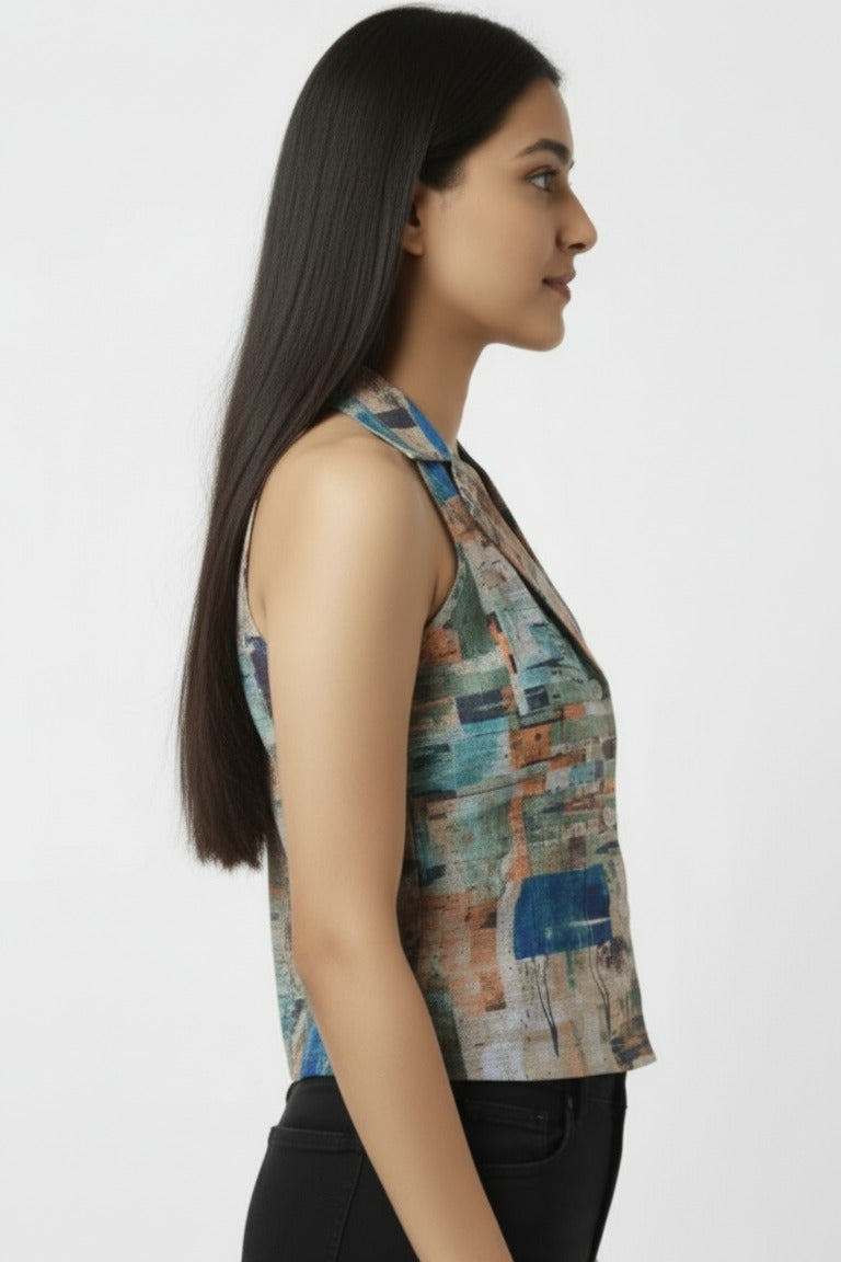 Women's Geometric Print Collar Shirt