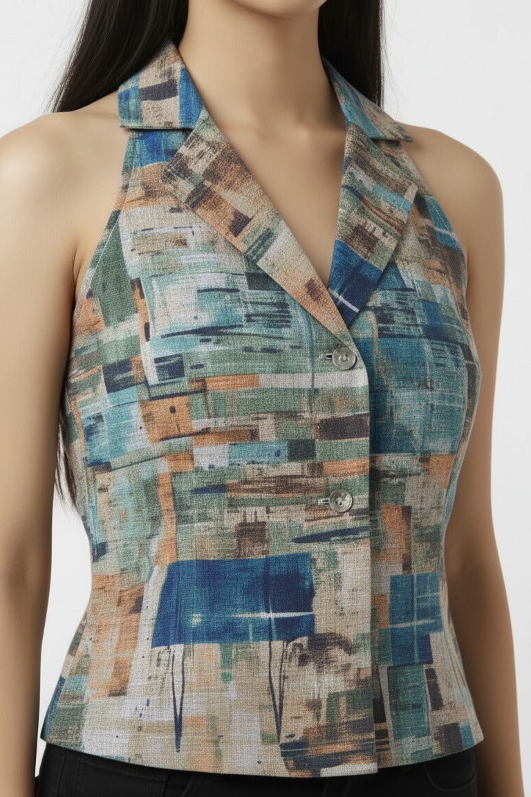 Women's Geometric Print Collar Shirt