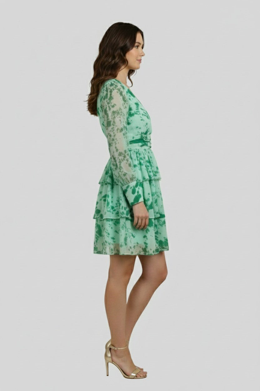 Green Floral Georgette Short Dress for Women