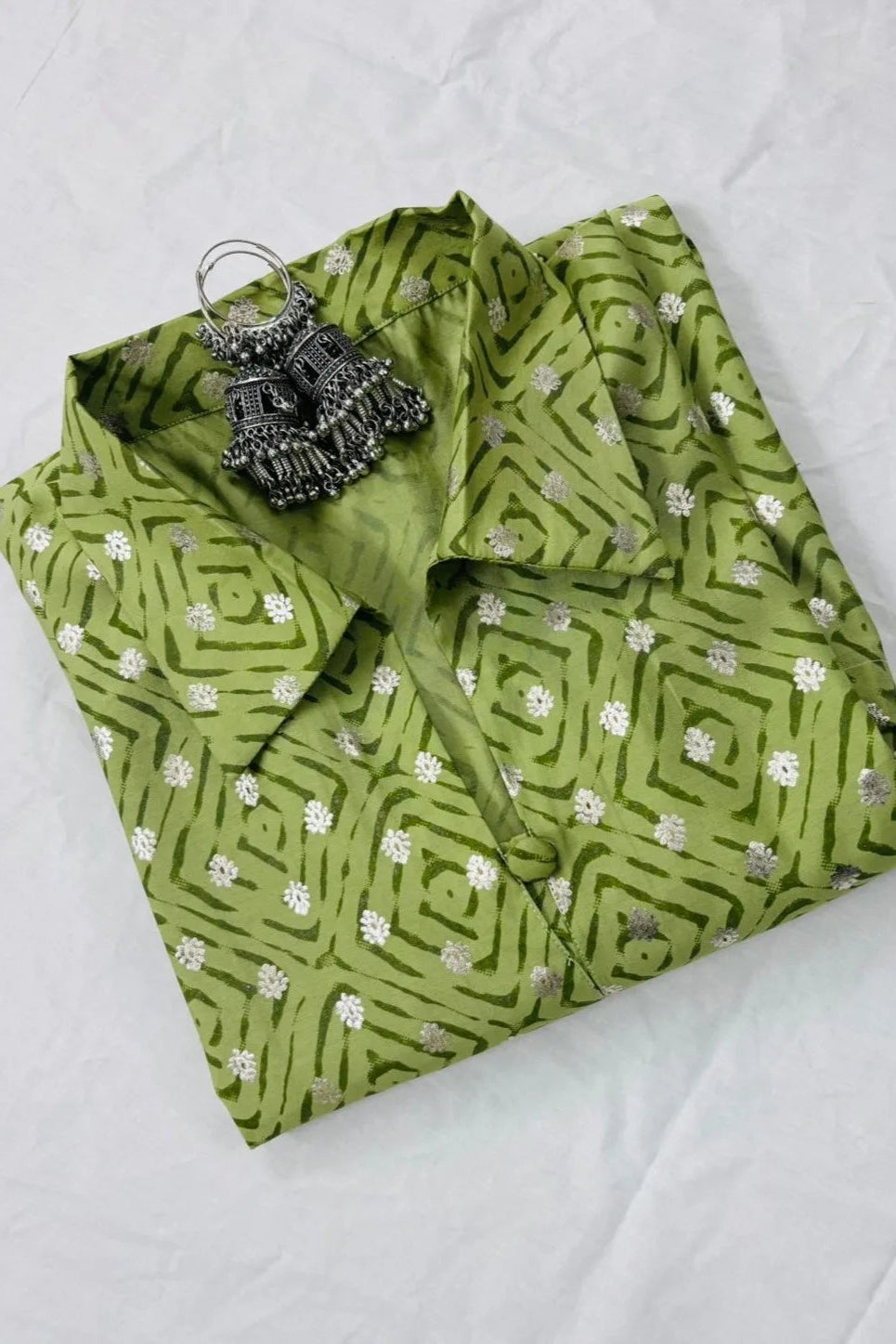 Green Cotton Printed Short Kurti