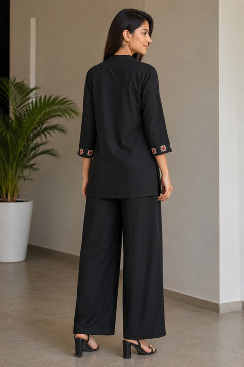Black Floral Embroidered Kurti with Palazzo Pants