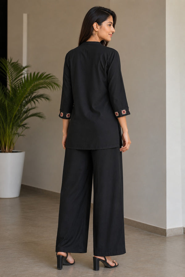 Black Floral Embroidered Kurti with Palazzo Pants