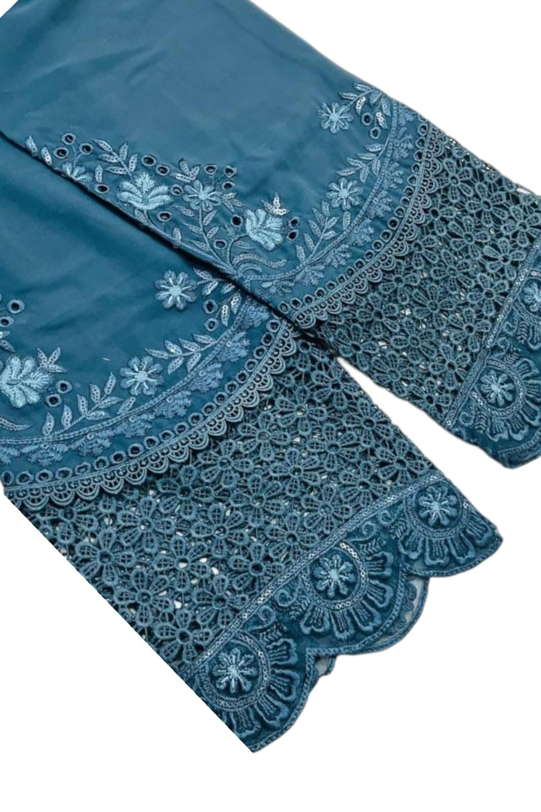 Women’s Blue Embroidered suit with palazzo and Chiffon Dupatta