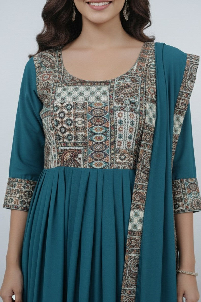 Blue Anarkali Gown with dupatta