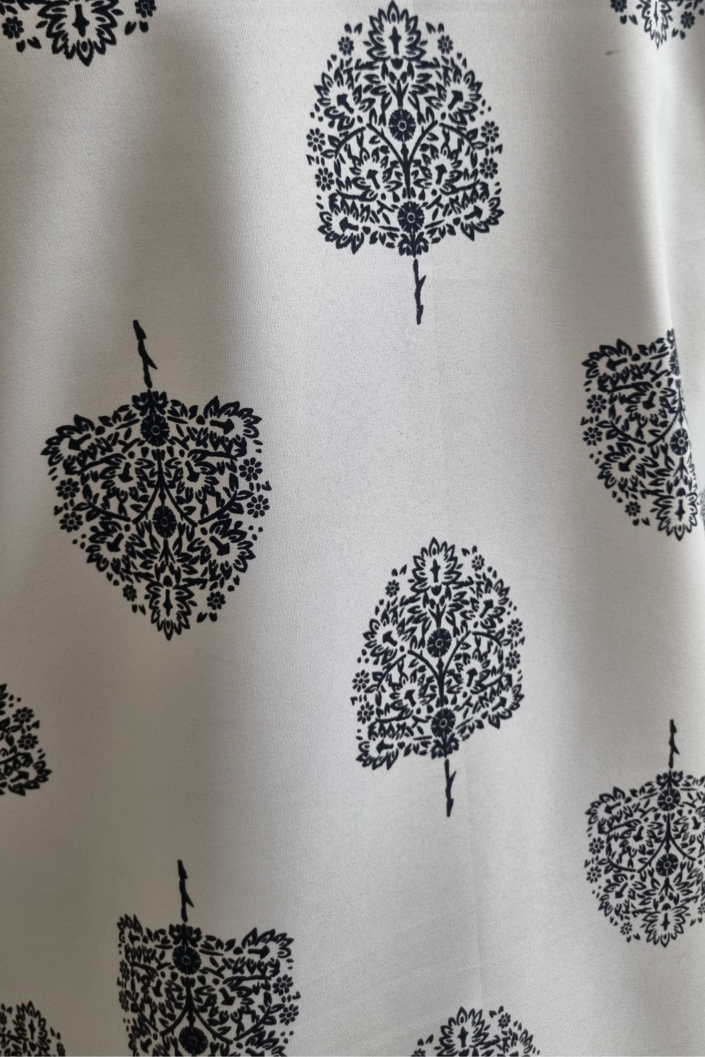 White Black Floral V-Neck Shirt for Women – Print Close-Up