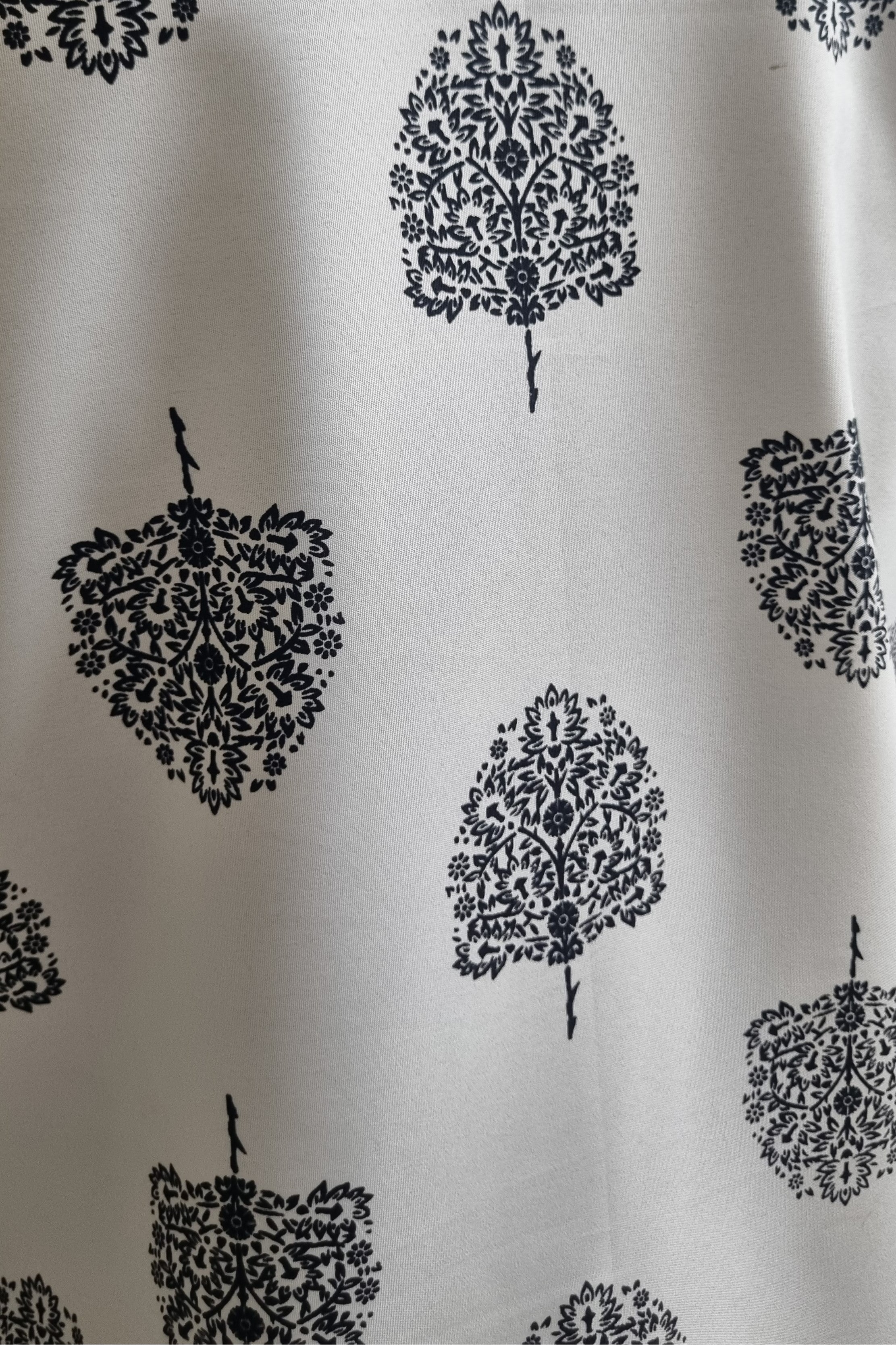 White Black Floral V-Neck Shirt for Women – Print Close-Up