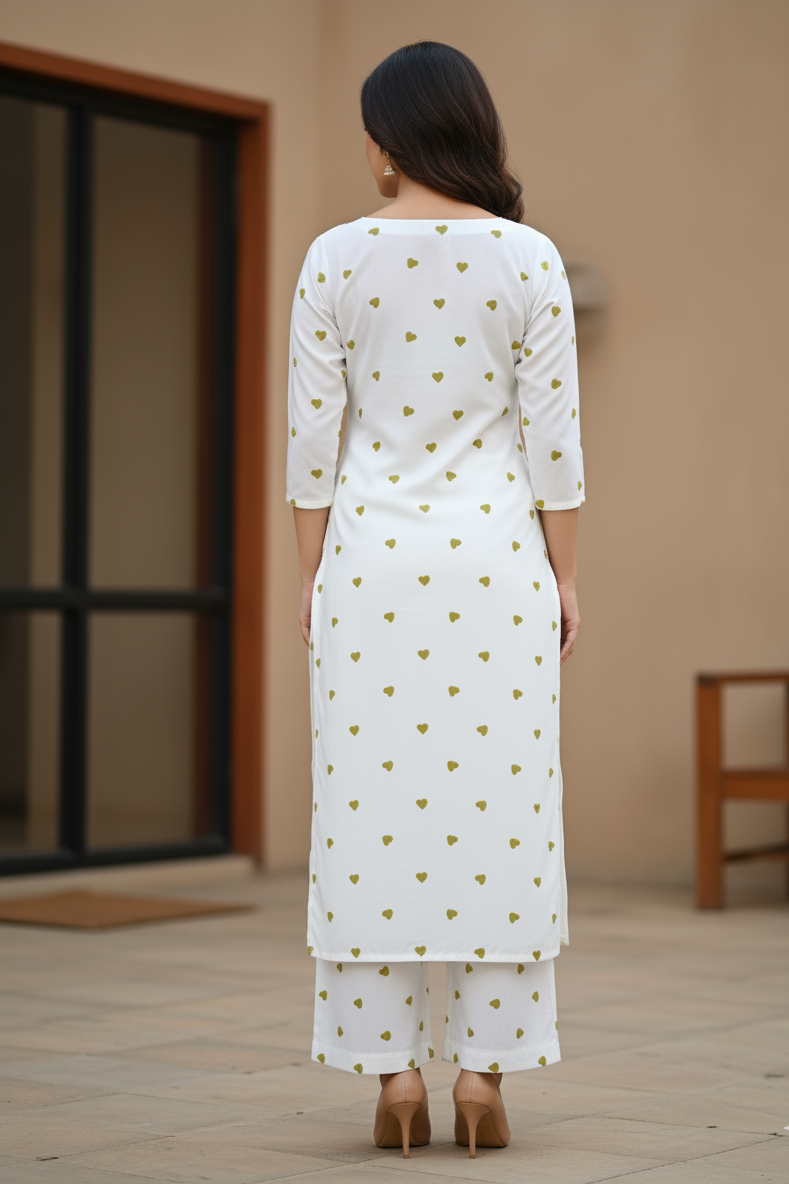 White Cotton Kurta and Palazzo Set