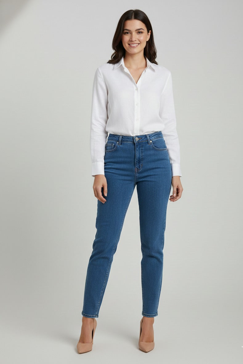 White linen shirt for women with full sleeves and breathable fabric. Perfect formal shirt for women, summer shirt, office wear shirt, and ladies formal wear shirt.