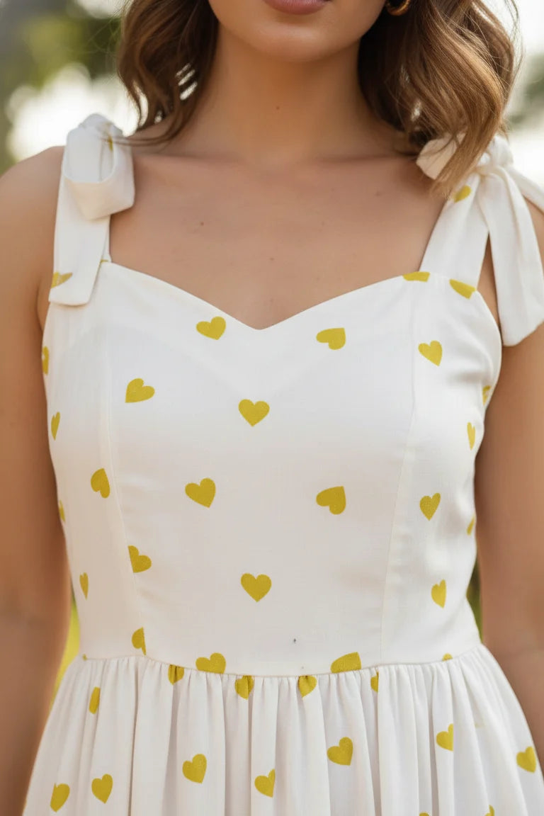 White green heart print  middi dress- zoom 