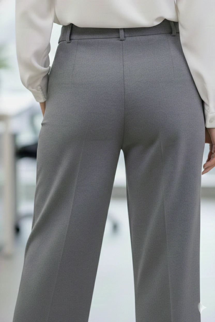 Women Grey Wide-Leg Trousers- back view