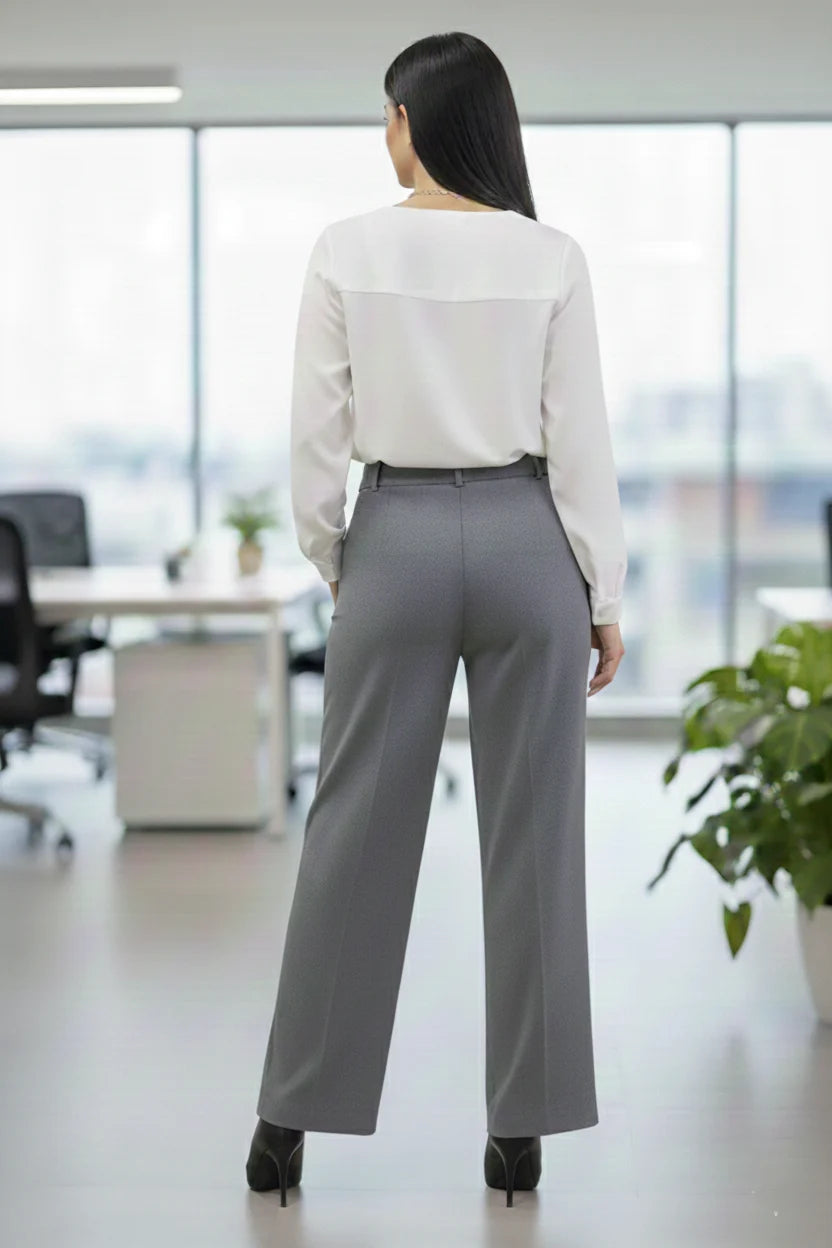 Women Grey Wide-Leg Trousers- back 