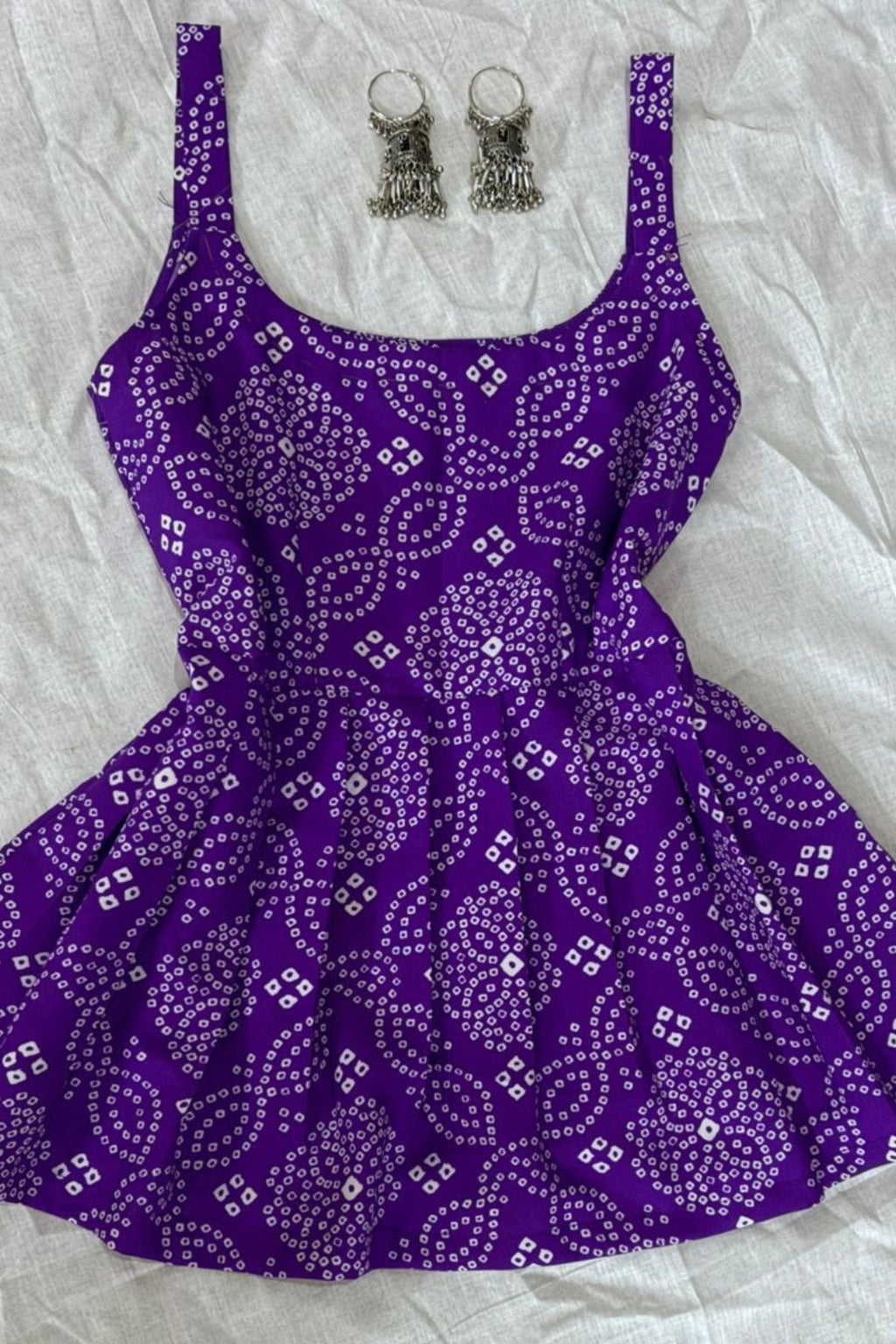 Women bandhani print sleeveless kurti, cotton short flared kurti, trendy ethnic top for daily wear