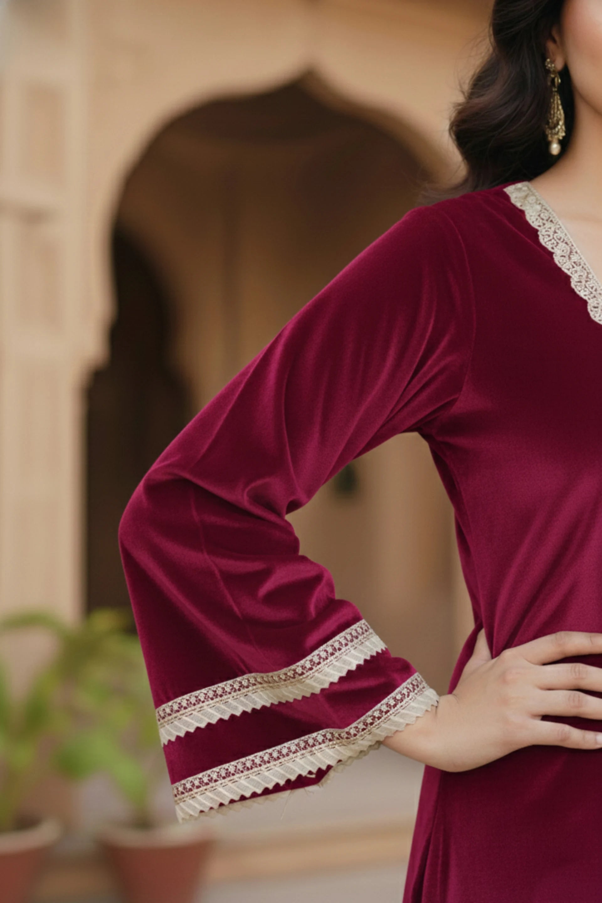 Women velvet kurta palazzo set, party wear kurta pant set for women, festive ethnic suit set