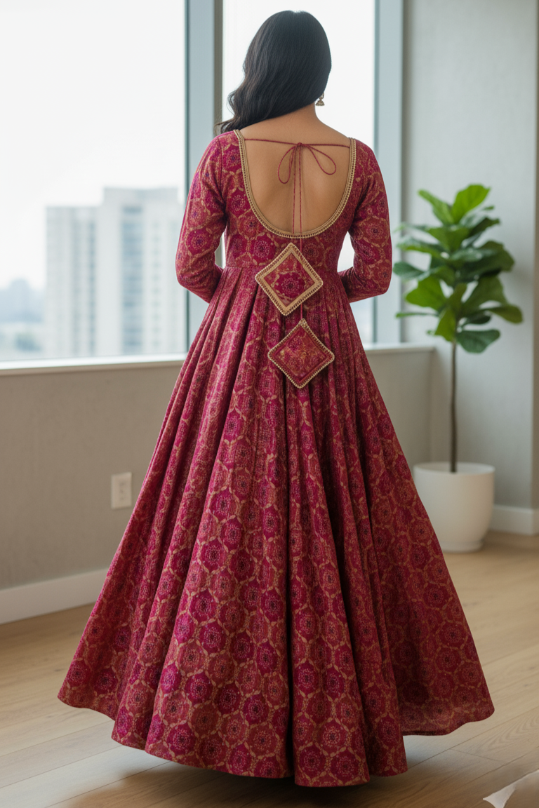 Elevate your ethnic wardrobe with this classic anarkali gown. A perfect anarkali dress for women for weddings and festivals, it combines a traditional silhouette with modern craftsmanship.