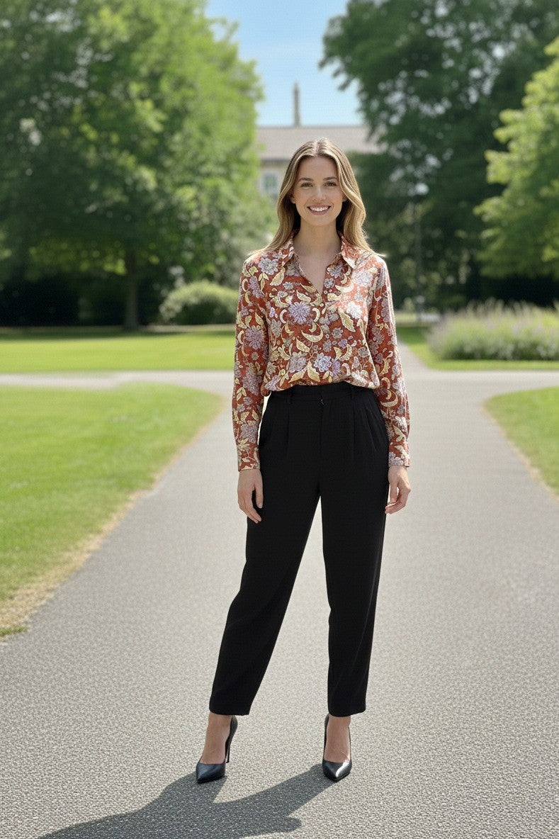 Cotton shirt for women with floral print and full sleeves. Lightweight summer shirt for women, perfect as a ladies cotton shirt, printed shirt, and stylish long sleeve top.