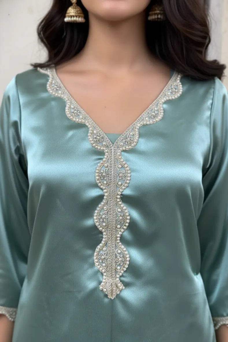 Women’s mint green silk kurta palazzo set featuring elegant women ethnic wear, perfect traditional wear for women, stylish women suit pant set suitable for festive and ethnic occasions, comfortable and graceful women wear outfit.