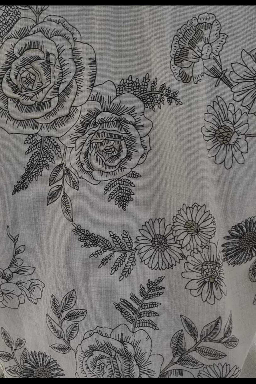 Women’s Off White Floral Cotton Top – Fabric Texture Close-Up