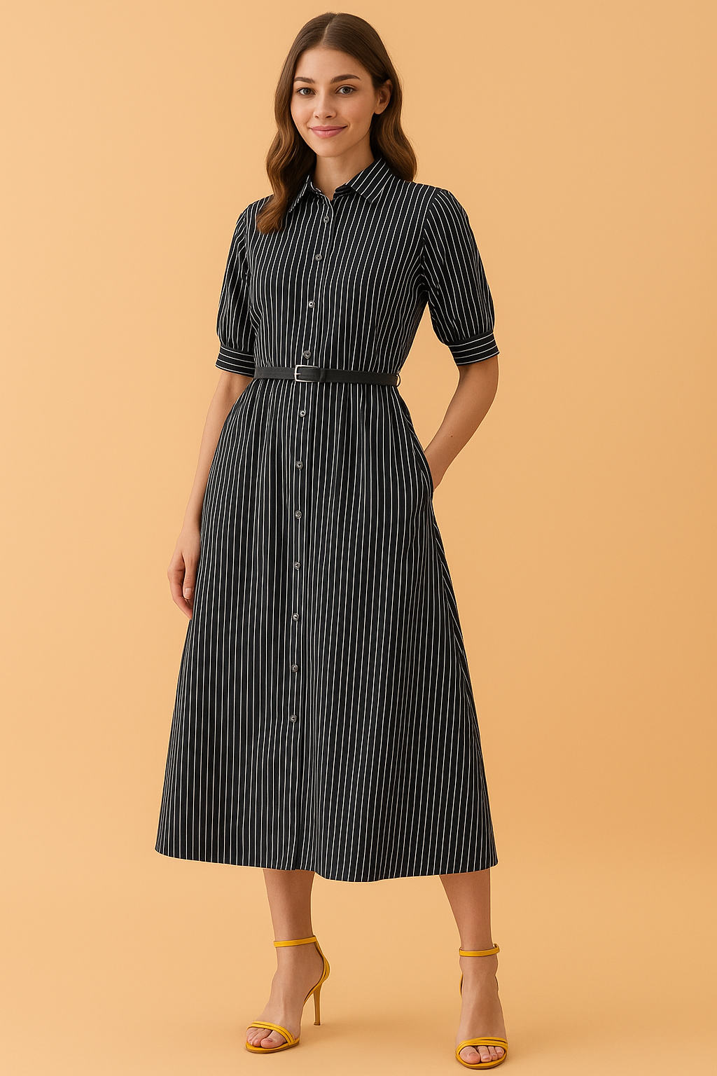 Upgrade your style with this white shirt dress. A trendy striped dress for women, it features bold black strips dress for women and a comfortable, breathable fit.