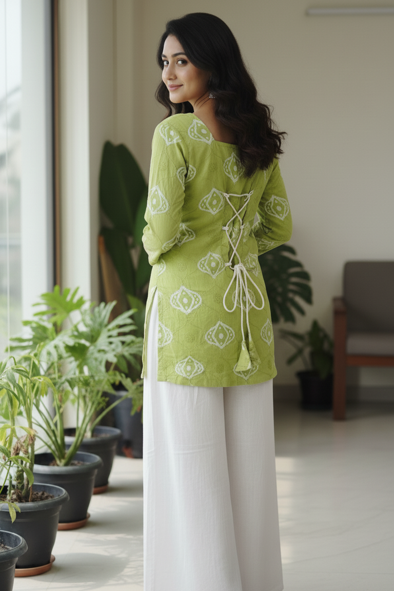 Yellow cotton kurti for women with square neck and short sleeves. Stylish short kurta for women, perfect for daily wear, office wear, and summer fashion.