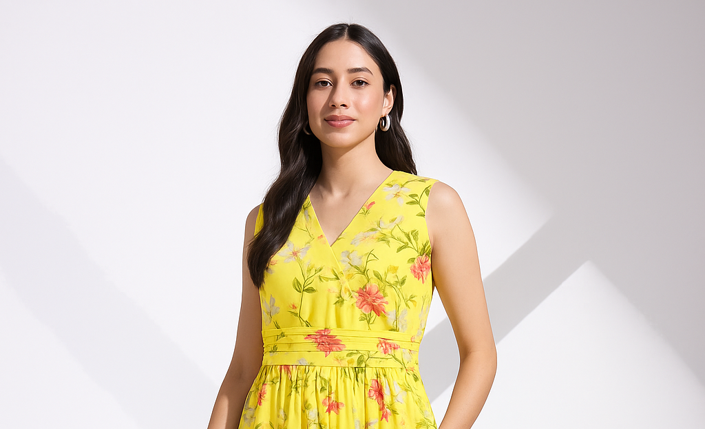 Floral Printed Yellow Midi Dress