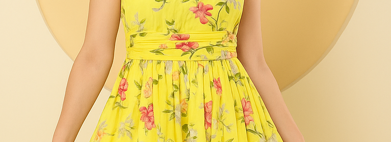 Floral Printed Yellow Midi Dress
