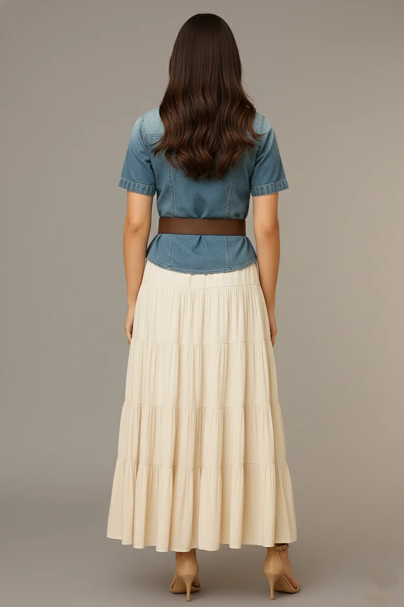 Denim Top & Flared Skirt Set